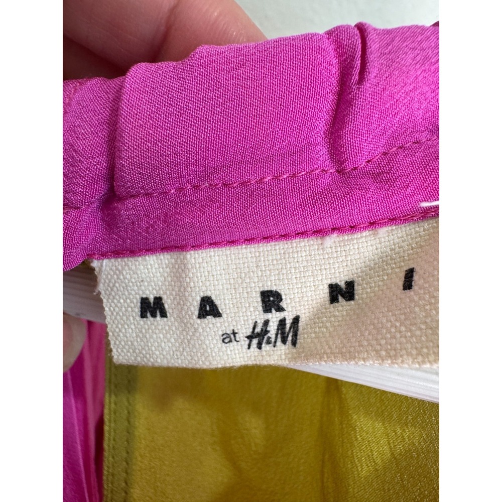 Marni for H&M %100 Silk Colorblock Top Sleeveless Bow Back Yellow Pink Size 8 - Picture 7 of 11
